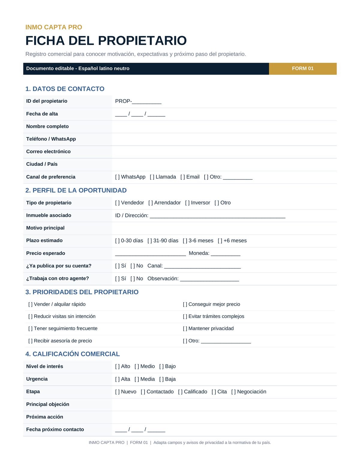 Ficha real del propietario: datos, perfil y calificación comercial